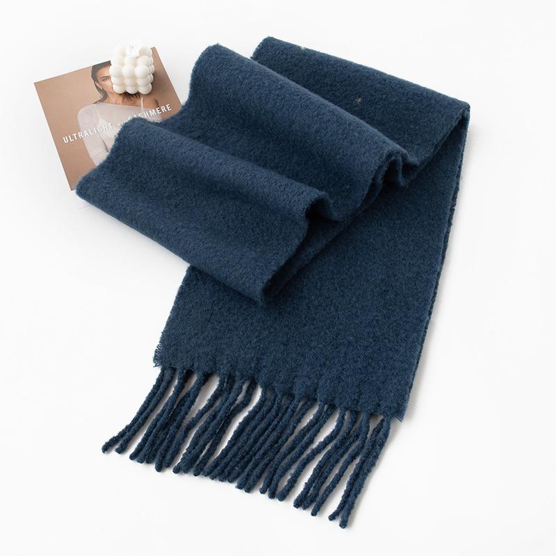 Iceland Blue Wool Scarf Autumn and Winter Solid Color Versatile Cashmere Feel Scarf for Men and Women Thickened Warm Scarf