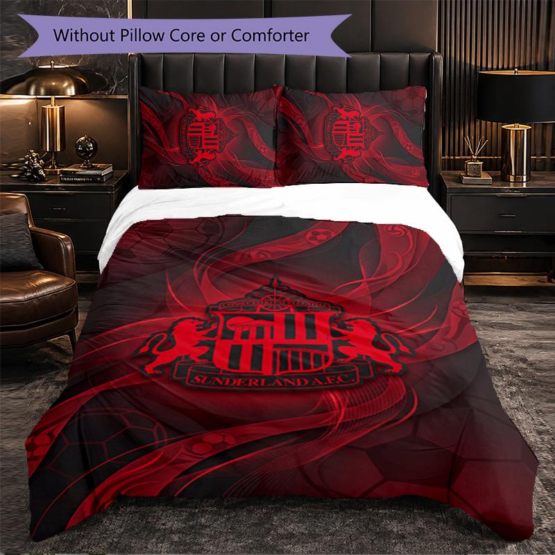 Sunderland Football 3 Piece Bedding Set Soft Duvet Cover Set with Pillowcases Printed Bedroom Decor Set for Home