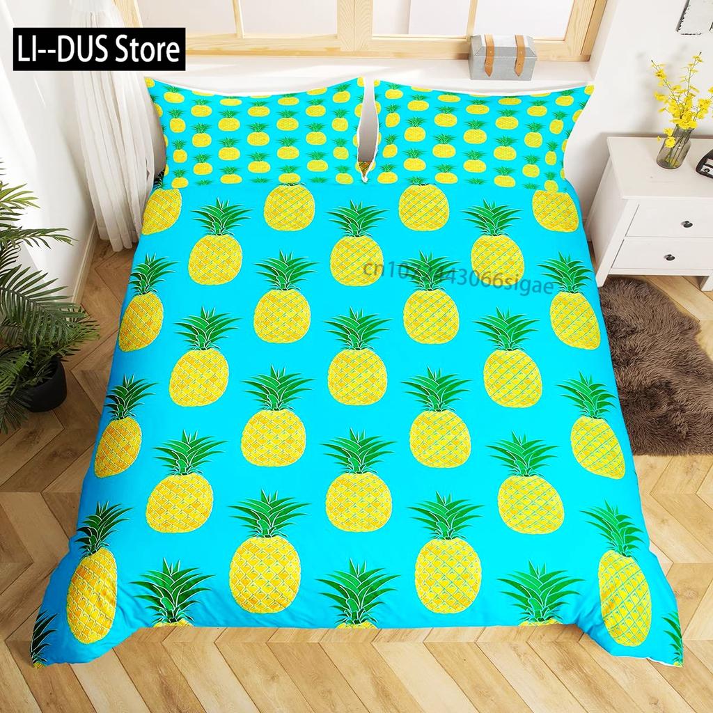 Pineapple Duvet Cover Set Tropical Theme Vintage Style Fruit Pattern Decor 3 Piece Bedding Set with 2 Pillow Shams Full Size