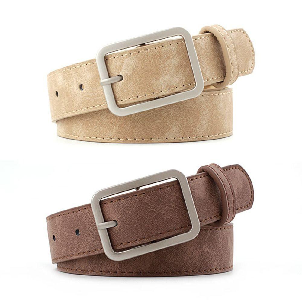 Women Retro Casual Waist Band Leather Belt Ladies Dress Strap Square Pin Buckle Waistband
