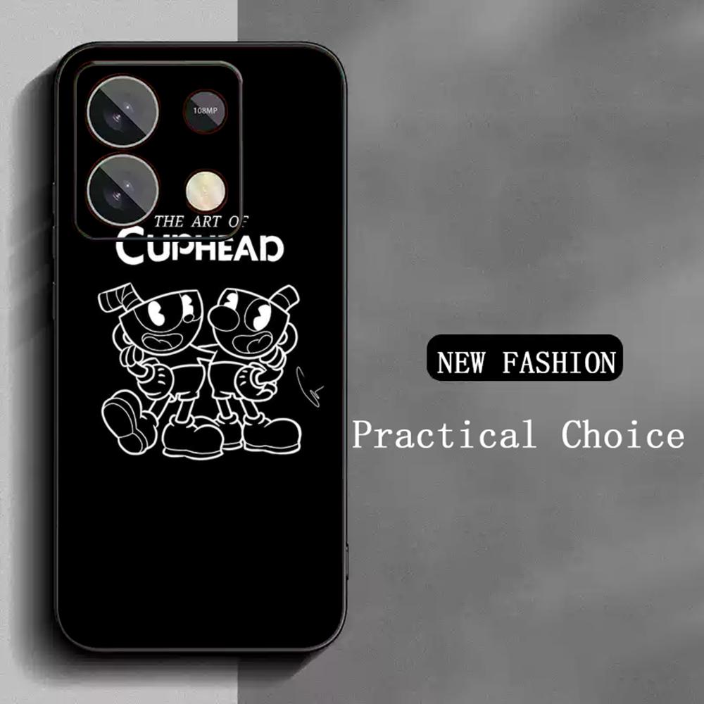 Cute cup-Head classic cartoon pattern Phone Case For Redmi Note 14 13 12 11 Pro Plus S 5G 14C A3 Soft Black Phone Cover