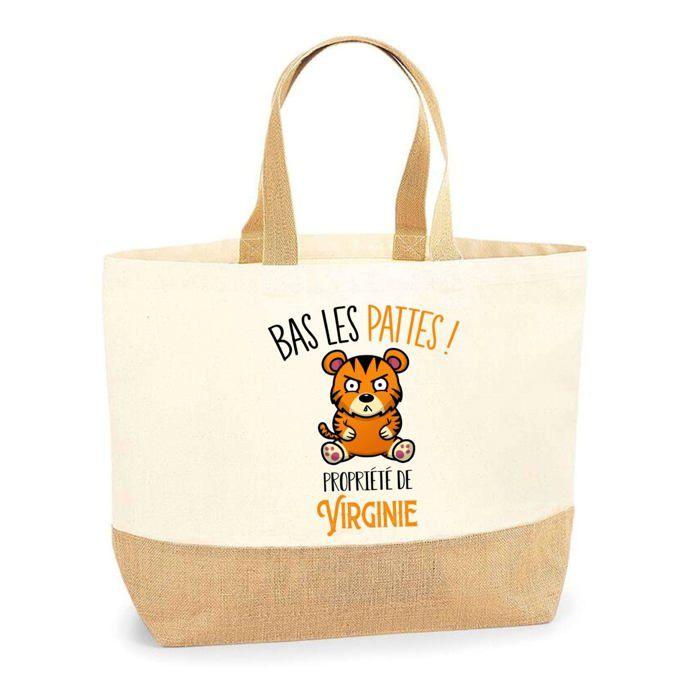 Sac cabas - PLANETEE - Virginie Bas les pattes Tigre - Jute - Imprimé en France - Grande contenance