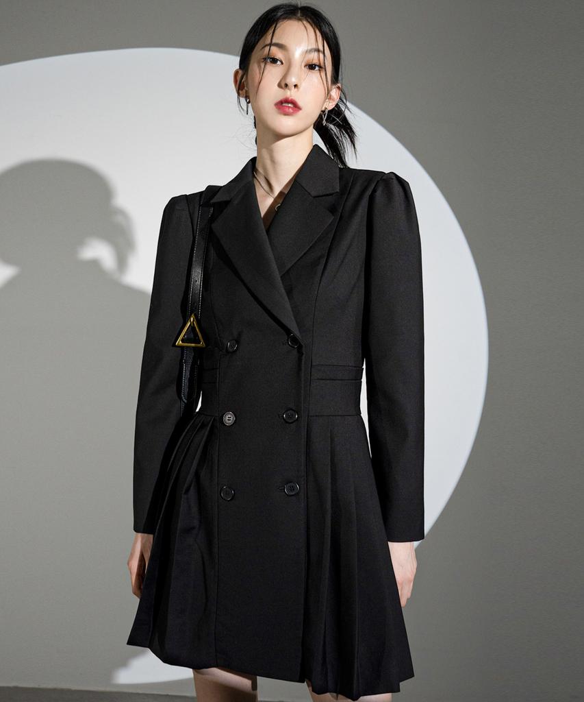 Urban Dress Puff Sleeve Pleated Dress Black