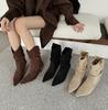 European and American Style Pointed-toed Pleated Piled Boots Women's 2025 Autumn Fine-heeled Short Denim Bare Boots High-heeled Temperament Short Boot