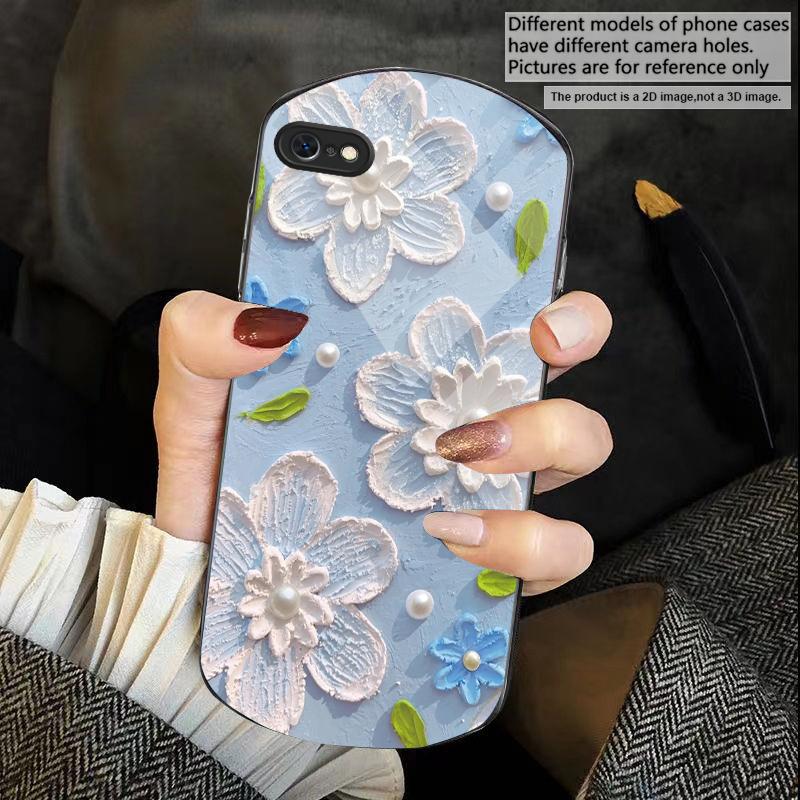 Крем-белый с лепестками Для iPhone 17 Air 16 15 14 Pro 13 Plus 12 mini 11 Pro Max XR X 7 8 Эллиптический закаленный стеклянный чехол для телефона