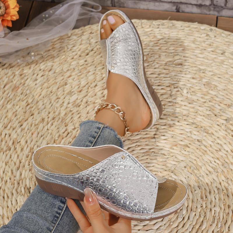 Fashion Ladies Shoes 2024 Hot Sale Open Toe Women's Slippers Summer Rome Solid Outdoor Casual Beach Wedge Heel Large Size Slippers