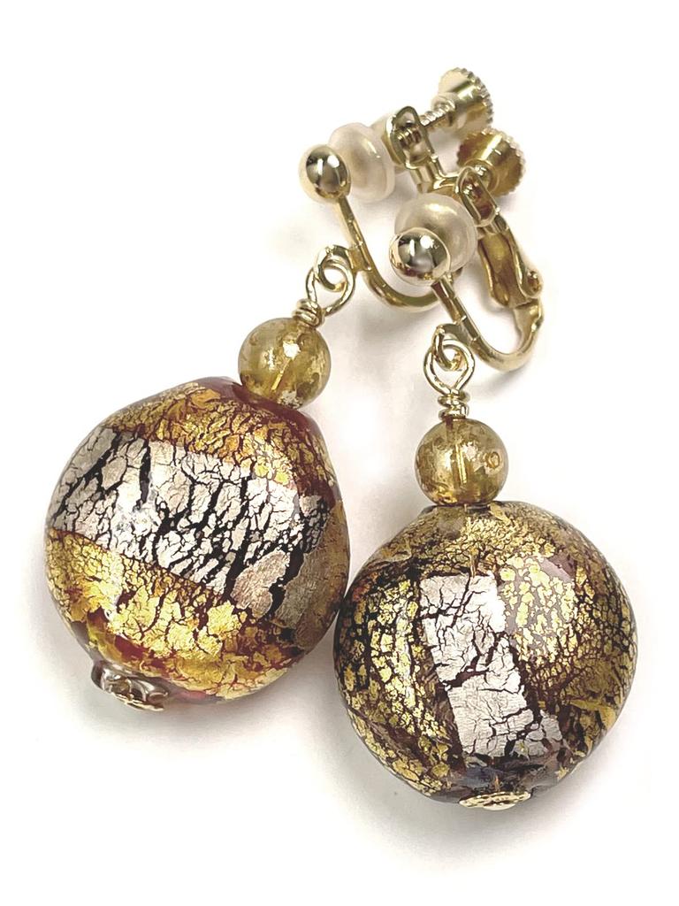 Venetian Glass Gold Foil Silver Foil Disc Big Motif Earrings with Silicone Cover [Cherr] AC302AC303