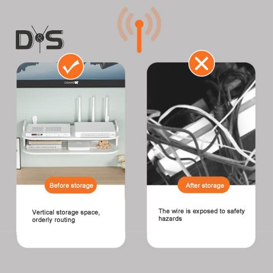 Wall Hanging Shelf Router Power Strip Organizer Double-Layer Design Strong Load-bearing Easy Installation Floating Rack Wall Mount Holder