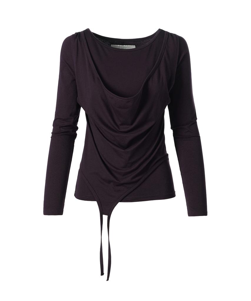 THEVINYLHOUSE Draped Layered Ls Tee(W) Purple