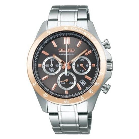 SEIKO SELECTION SBTR026 мужские наручные часы кварцевые с хронографом на батарейке коричневый циферблат календарь даты 24-часовая стрелка серебристо-розовое золото нержавеющая сталь