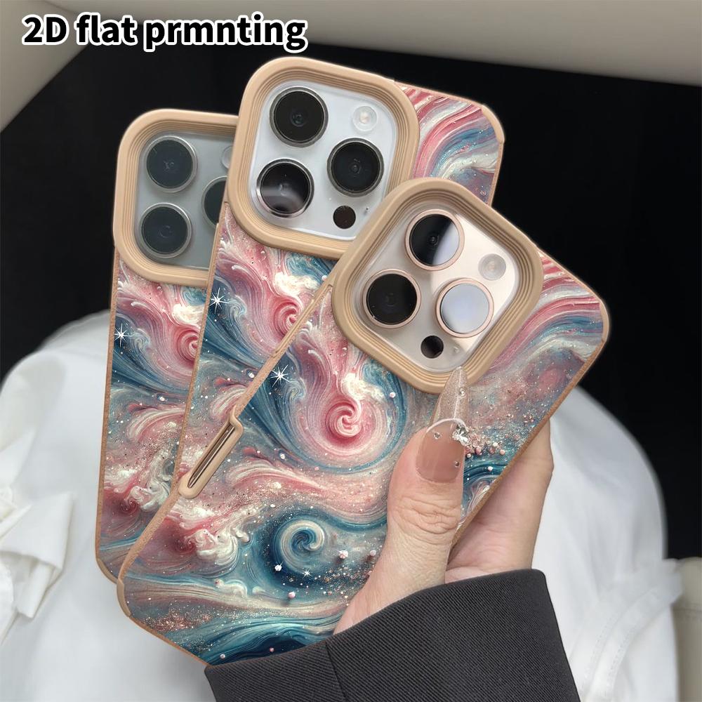 Phone Case: 2D flat lambskin suitable for iPhone 18 17 16 15 14 13Pro protective case, pink-blue nebula, colorful soap bubbles, Christmas and Hallowee