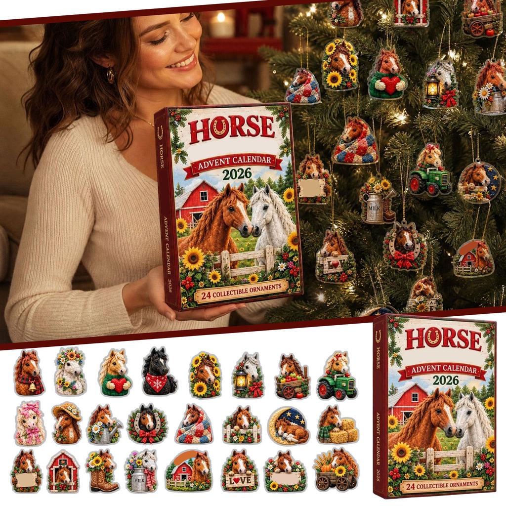 Farm Life Horse Advent Countdown Calendar 2D Pendant Charm, Collectible Holiday Decoration