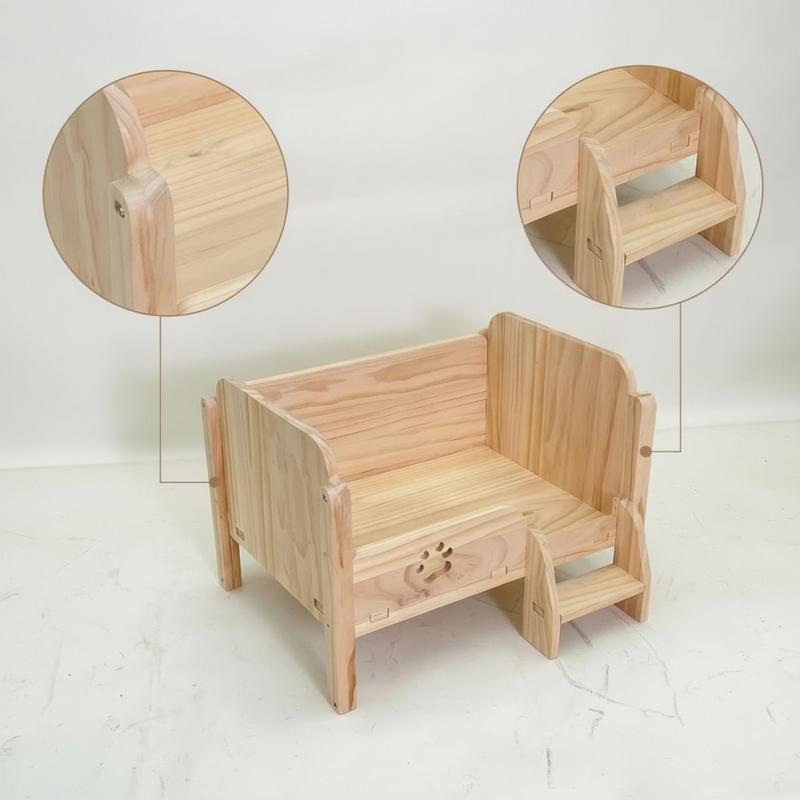 Pet Bed with Step Small Wooden Pet Bed Elevated Cat Sofa Long-Lasting Furniture Indoor for Cats, Living Room, Bedroom