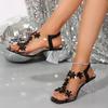 Fashion 2025 Summer Women's Open Toe New Crystal Floral Office and Career Plus Size Best Seller Comfortable Non-Slip Heeled Sandals