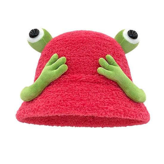 Зимняя панама мультяшного дизайна с 3D лягушкой, утолщенная плюшевая шляпа рыбака, женский аксессуар для активного отдыха