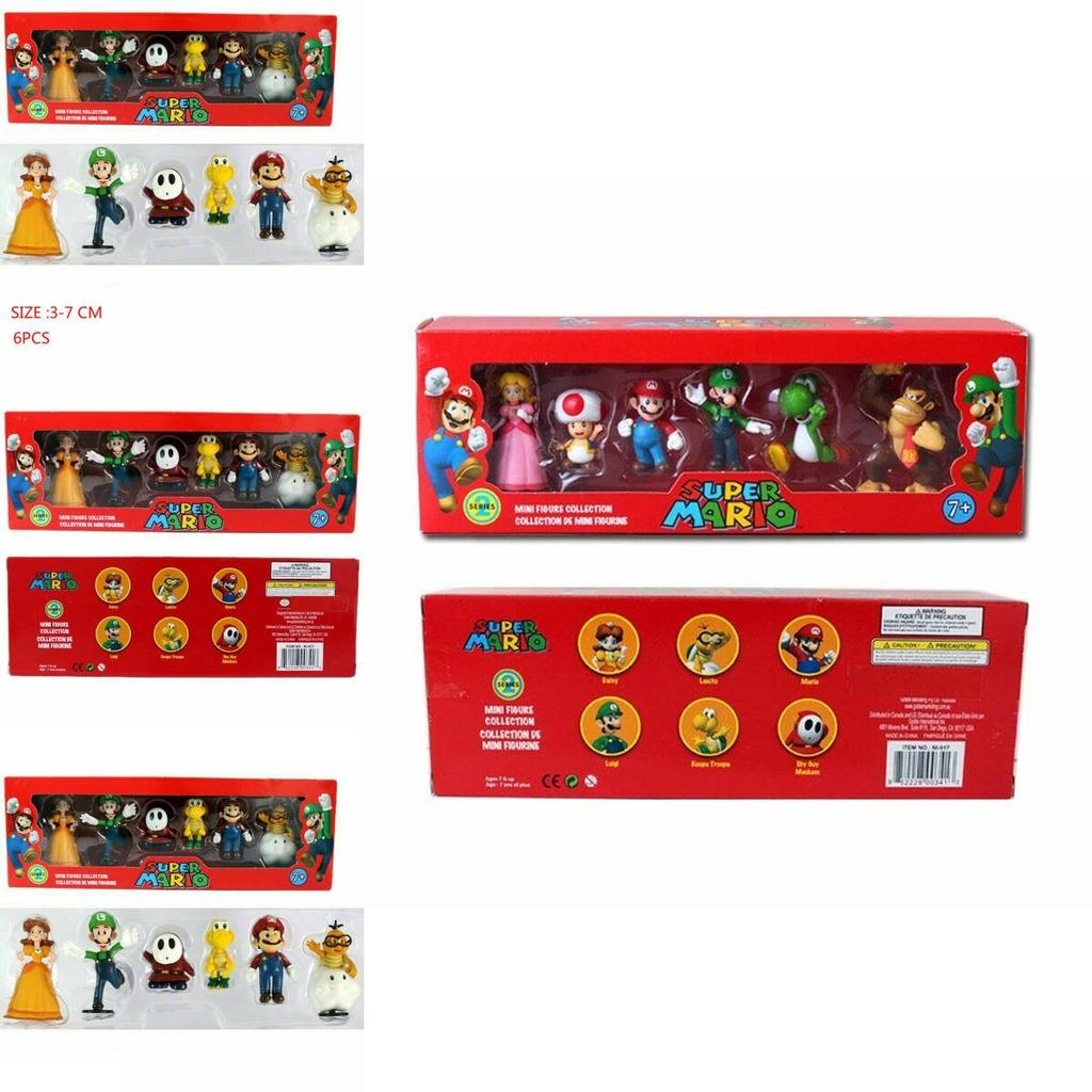 Six Piece Super Mario Bros Action Figure Toys Set Featuring Luigi Yoshi And Mushroom Collectibles For Kids