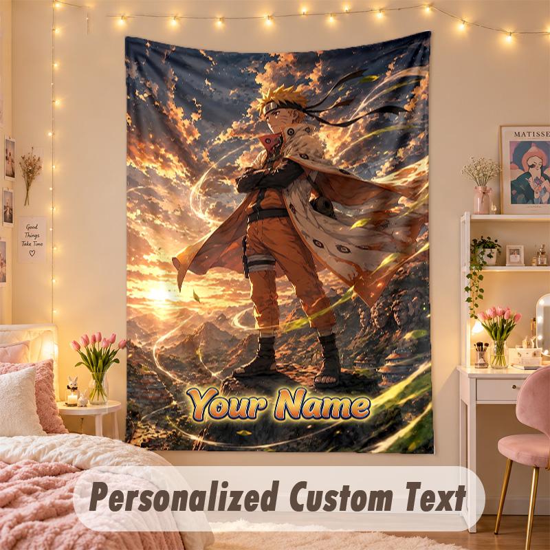 Custom Personalized Tapestry,Naruto Print Custom Name Text Wall Art Hanging for Bedroom