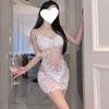 Erotic Lingerie, Sexy and pure desire, halter lace pajamas, large see-through seductive, hip-hugging, no-take sleeping dress 1327