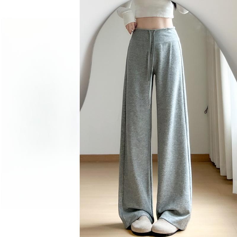 Черные повседневные спортивные штаны с высокой талией и завязками на шнурке, женские летние новые свободные и тонкие маленькие широкие брюки с высокой талией