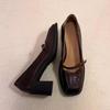 Версия из овчины~ Натуральная кожа ретро для通勤 туфли-лодочки на высоком каблуке для женщин с туфлями Мэри Джейн квадратный носок толстый каблук одинарные туфли маленькие кожаные туфли