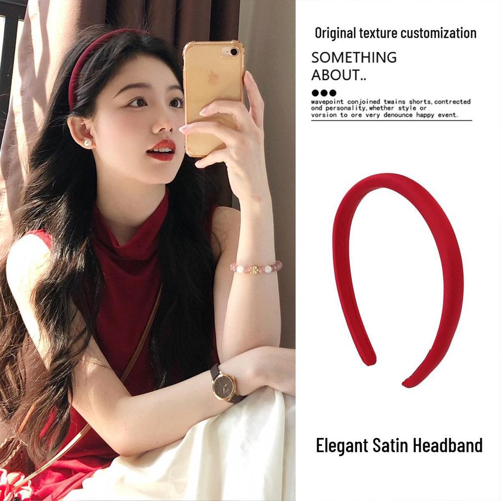 French Red Satin Headband 2025: Stylish Travel Face-Washing Hair Accessory