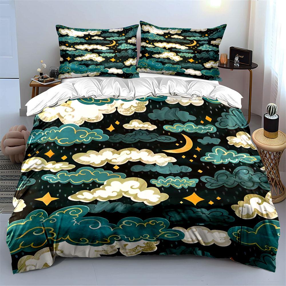 Clouds, crescent moon, stars. Bedding sets Duvet cover sets Duvet covers Pillowcases(1 * Duvet Cover 2 * Pillowcases without duvet insert)