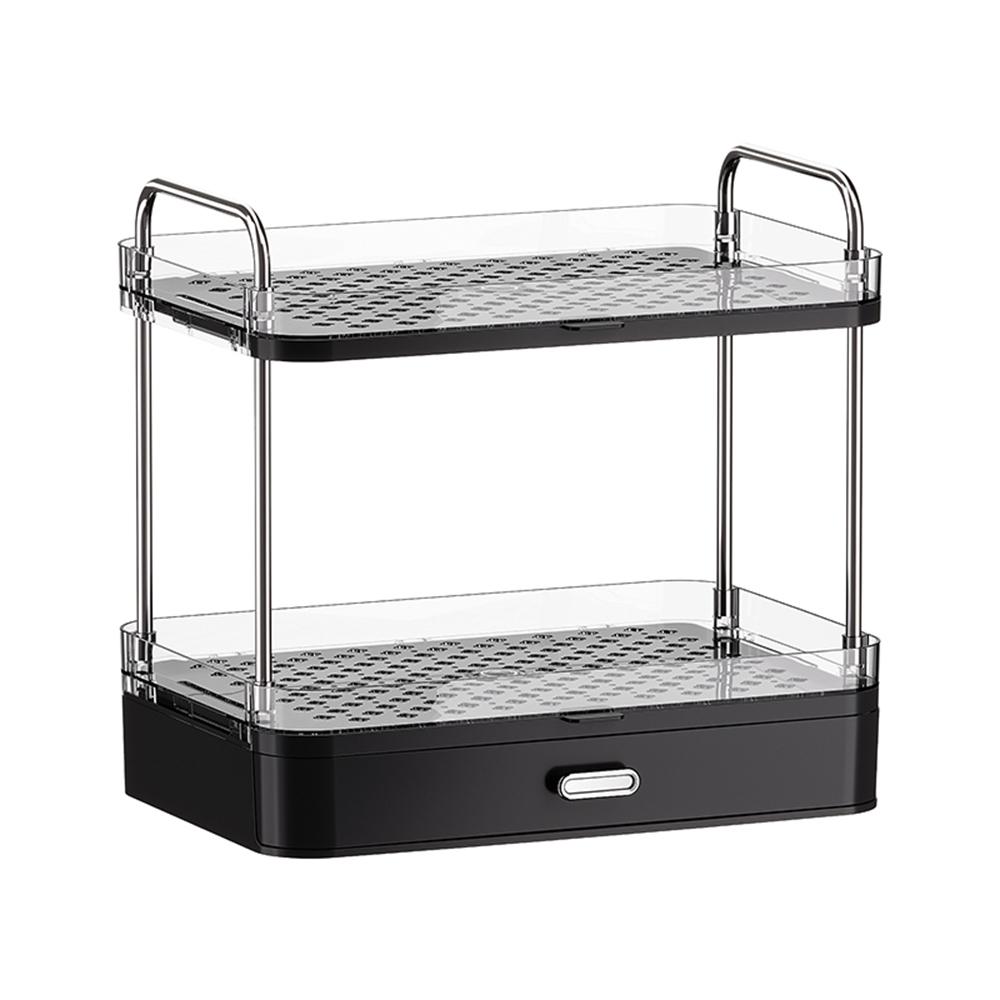 Double-layer Cup Rack with Drain Tray Rack for Kitchen Table Top Glass Cups Tea Cups, Coffee Cups and Water Cups Organizer Shelf