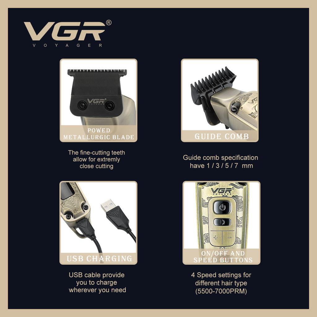Оригинальная мужская машинка для стрижки волос VGR 901, металлическая, ретро, с гравировкой, для глубокой чистки, с умным цифровым дисплеем, электрическая, водонепроницаемая, долговечная