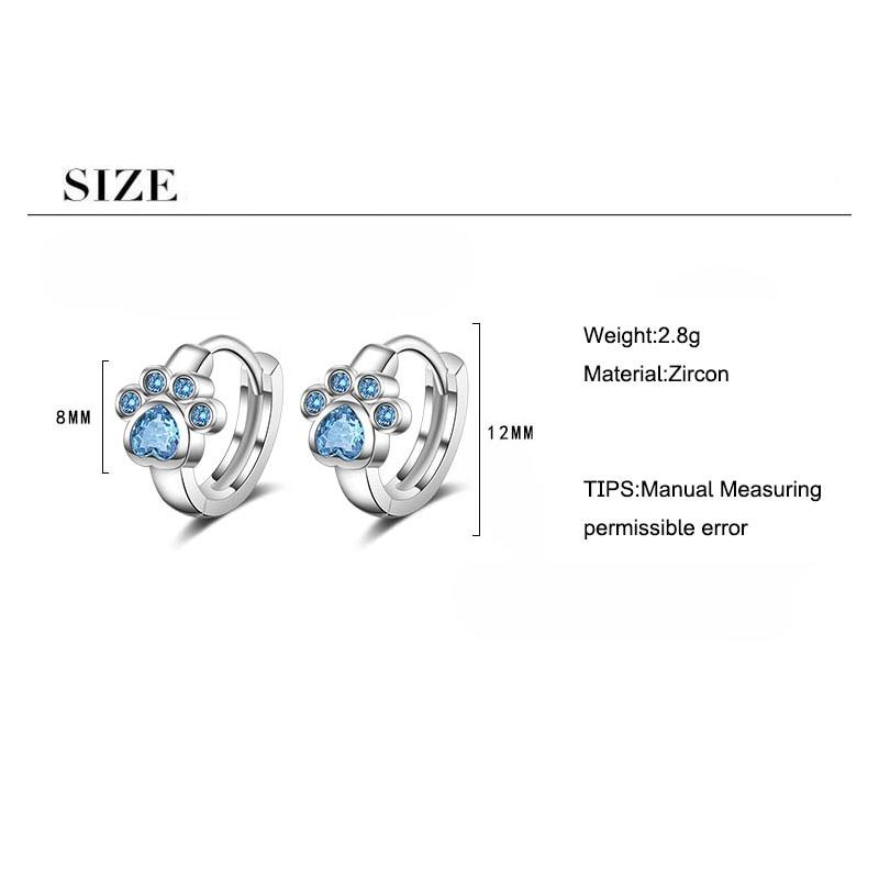 925 Sterling Silver Cute Lovely Cat Paw Hoop Earrings Blue Cubic Zircon Earrings For Girls Accessories S -E1078