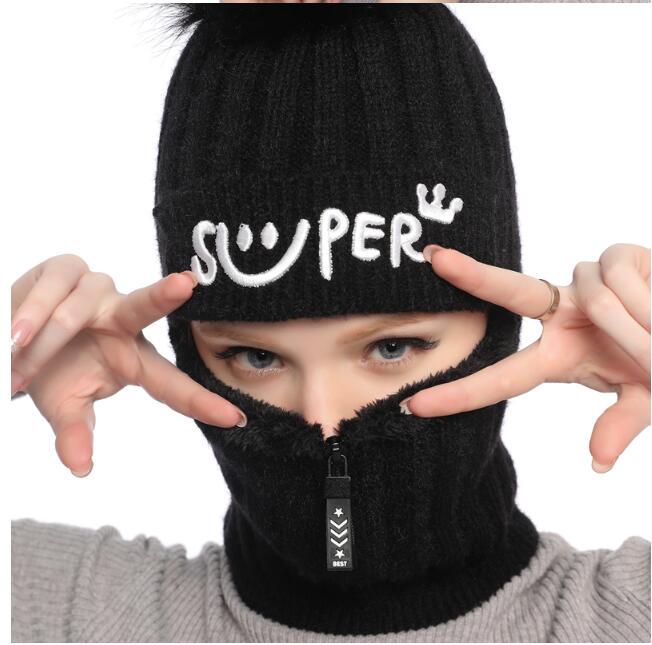 Зимняя новая вязаная шапка, женская шерстяная шапка, маска с подогревом и утолщением велосипедной шейной шапки