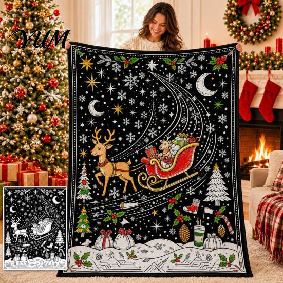 DIY Coloring Blanket for Adults Christmas And Kids, Color Your Own Blanket, 59" x 51" Soft Themed Fabric Art Cozy Throw Bed Couch Sofa, Family Holiday