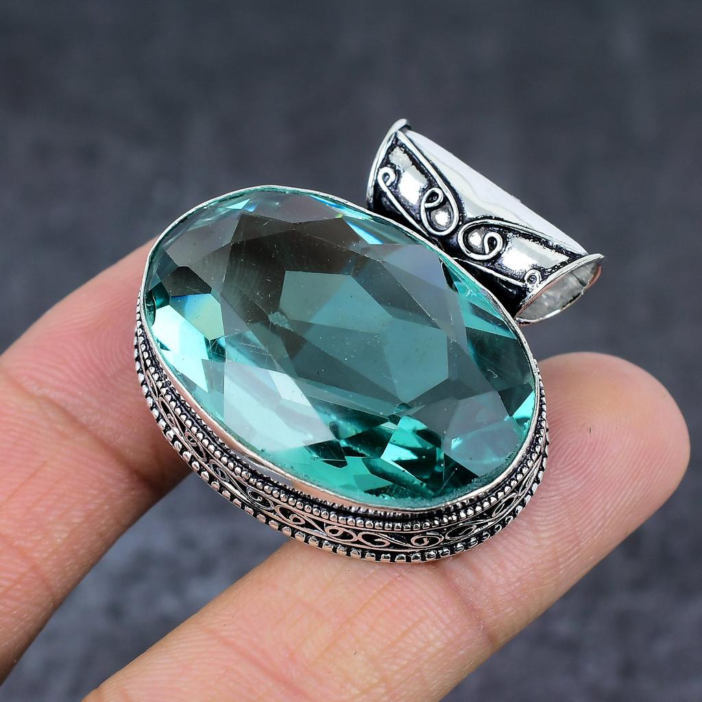 Зеленый аметист этнический кулон из стерлингового серебра 925 пробы 1,54" k5g72