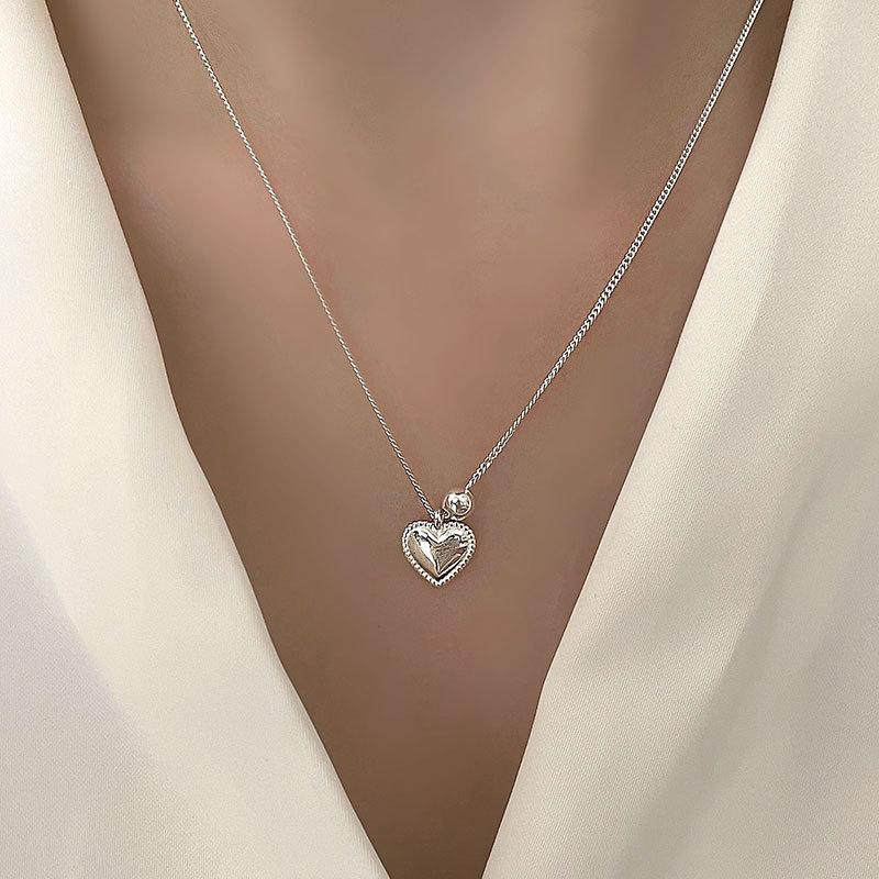 Love Necklace, Round Bead, Geometric Collarbone Chain, Heart-shaped Daily Commuting Style Neckchain, Niche Design