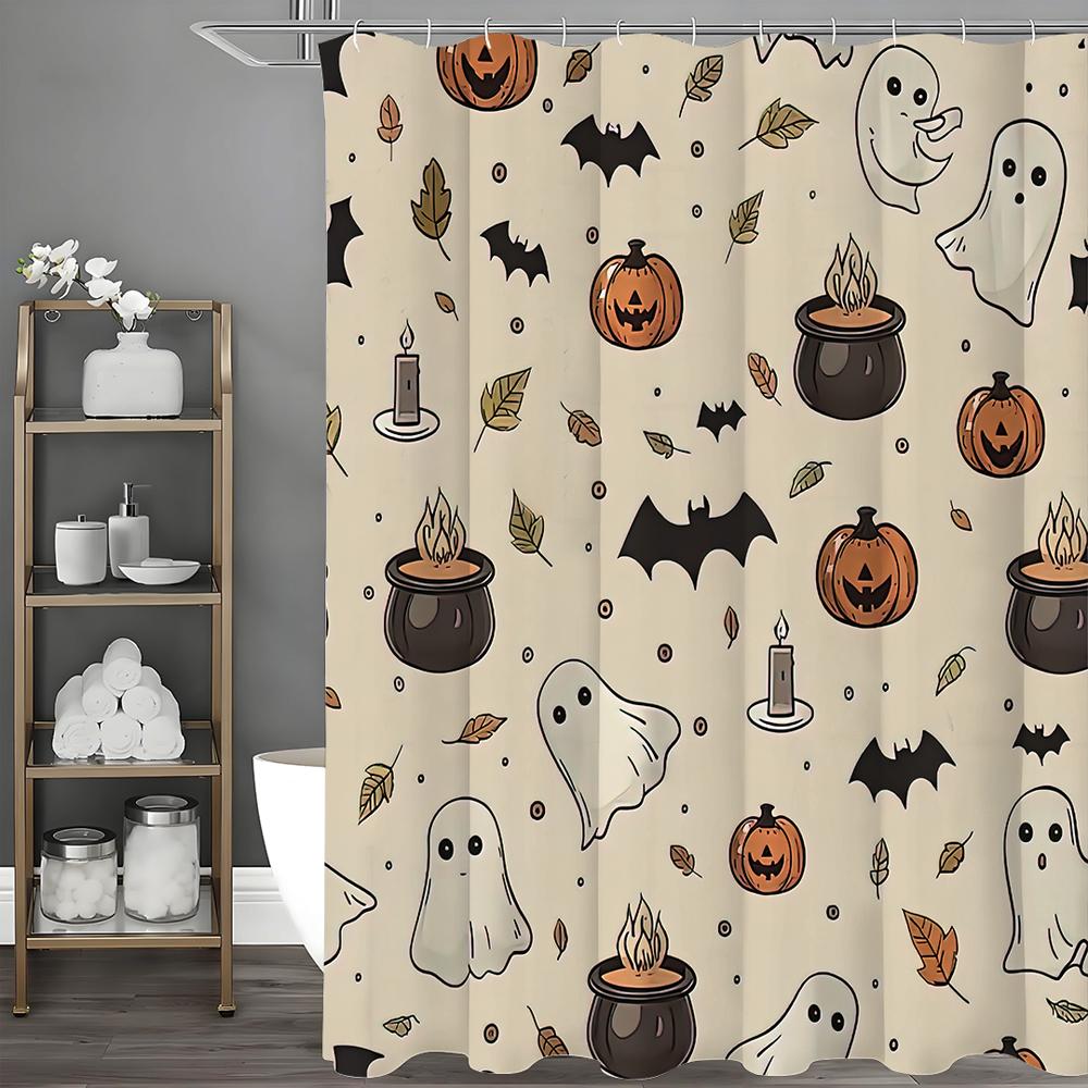 Halloween Cute Skeleton Ghost Bathroom Shower Curtain Scary Pumpkin Bat Bathtub Alchemy Witchcraft Decoration Waterproof Polyest