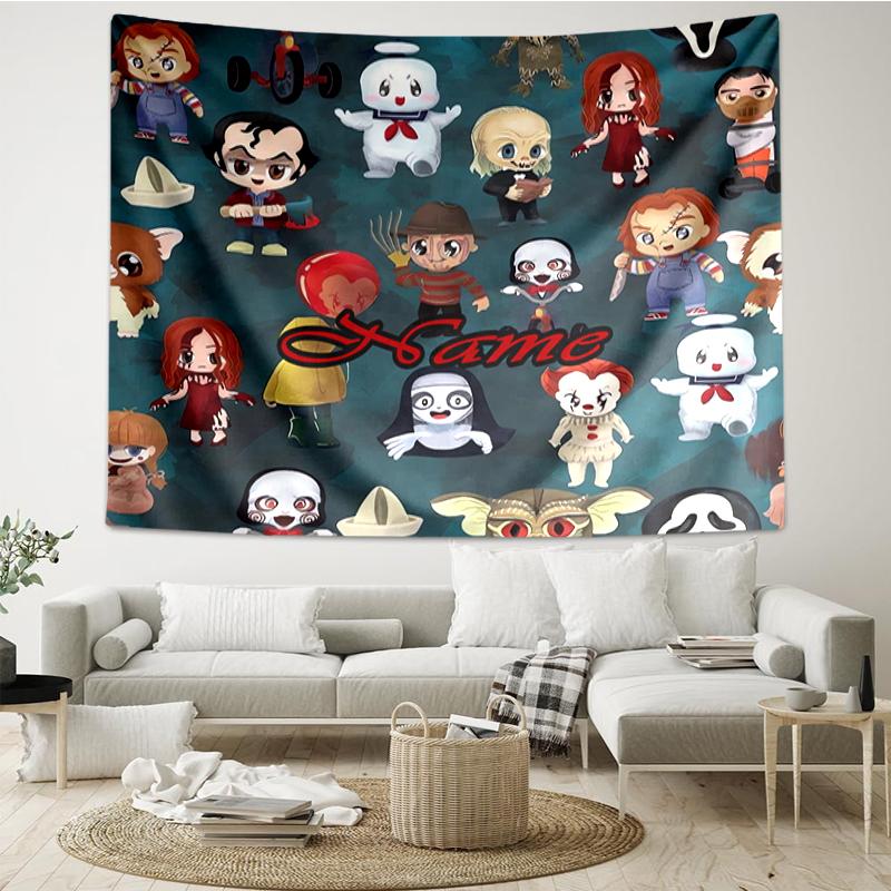 Custom Name Halloween horror Print Tapestry, Backdrop, Easy Setup, Ideal for Bedroom, Office & Living Room, with Aesthetic Wall Hanging Decor.