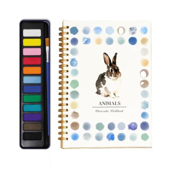 Рабочая тетрадь с 12 цветами пигмента, пошаговое руководство по рисованию животных и цветов