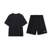 Li Ning Letter Print Round Neck Drop Shoulder Short Sleeve Mid Waist Shorts Casual Sports Set Unisex Sets Black AHST727-1+AKSU699-1