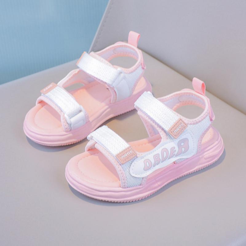 Сандалии для девочек Летняя мода Мягкая подошва Детские спортивные для средней школы Студенческие Принцесса С открытым носком Детская пляжная обувь