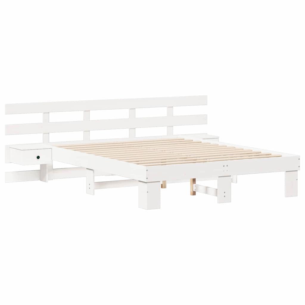 Bed Frame with Headboard White 140 x 200 cm Solid Pine Wood