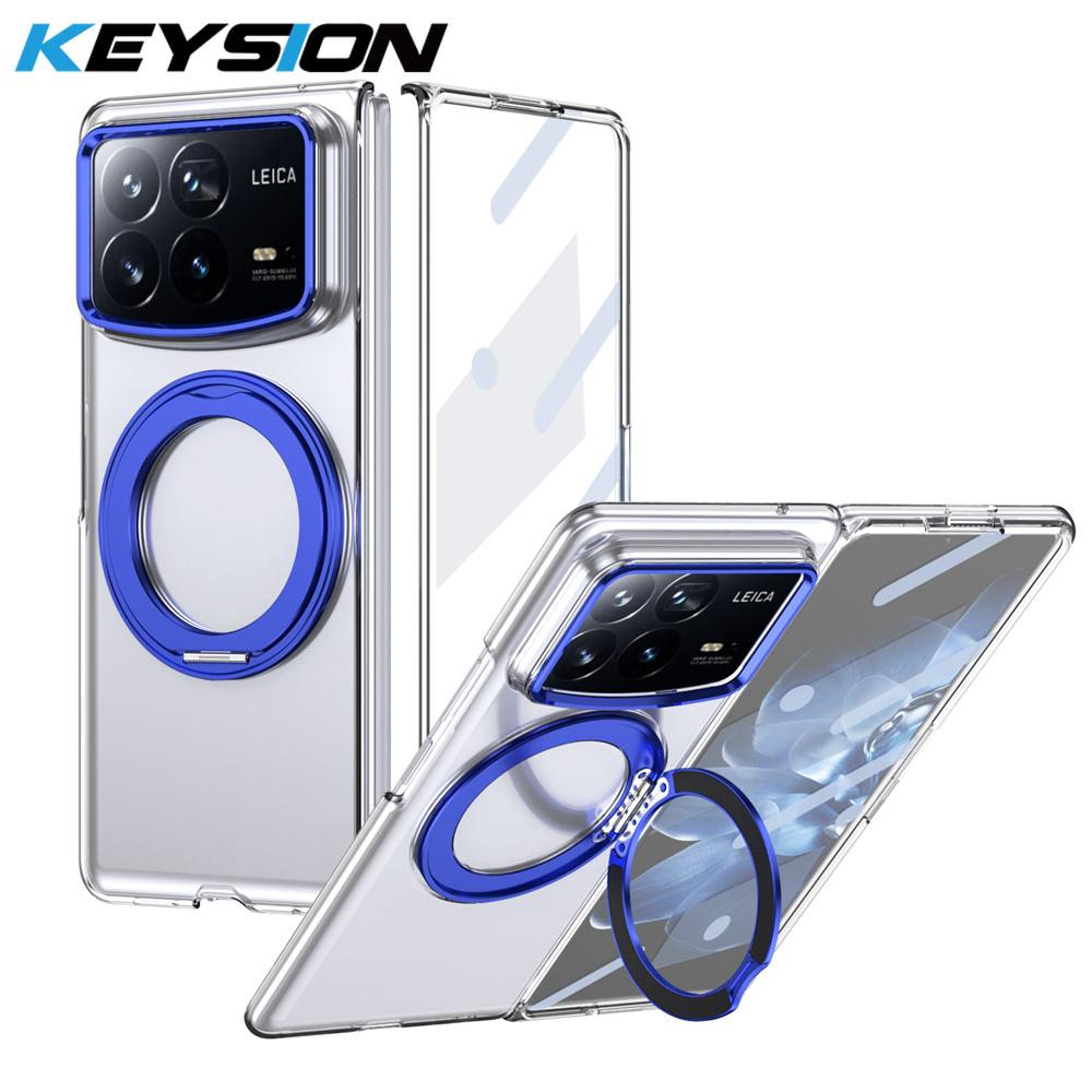 KEYSION Чехол-подставка с магнитным кольцом, вращающимся на 360°, для Xiaomi MIX Fold 4, прозрачная жесткая ПК-накладка для телефона со стеклянной защитной пленкой для экрана