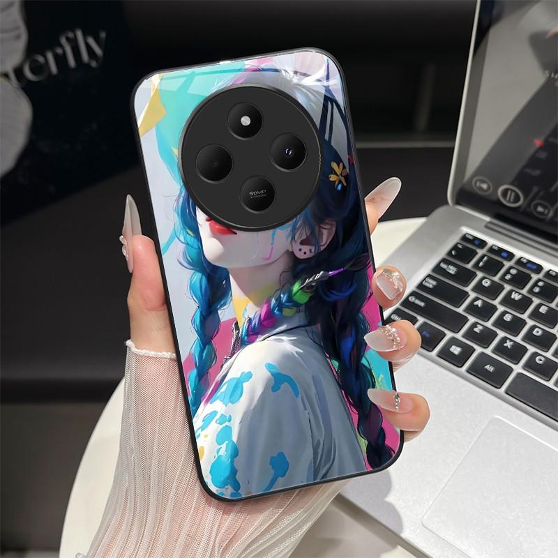 For Redmi 14C / Poco C75 Phone Case Trendy Design Tempered Glass Bumper For Xiaomi Redmi 14 C 4G 5G Full Protection Back Covers