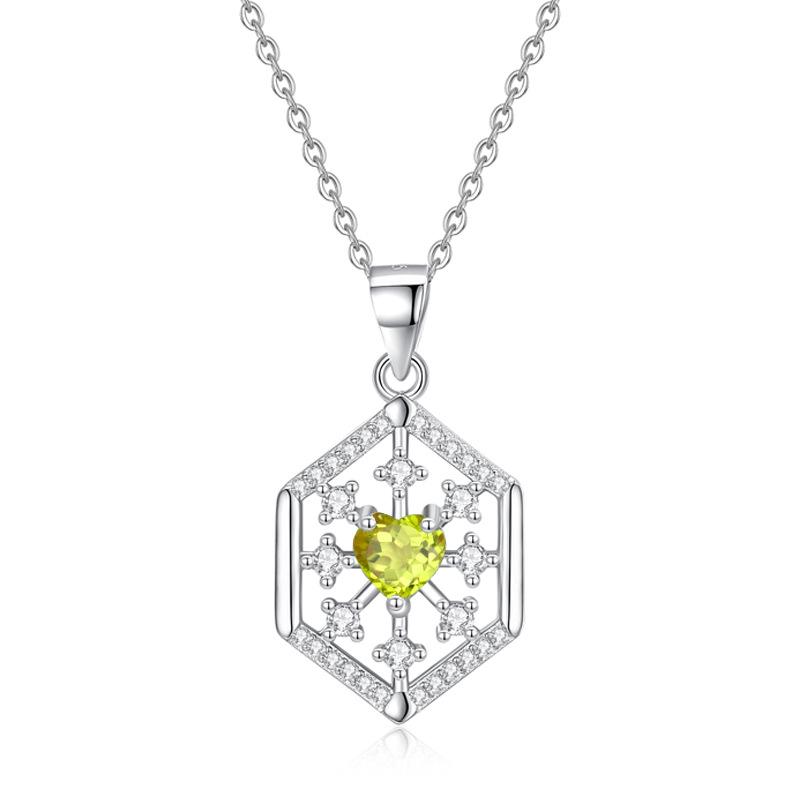 925 Sterling Silver Snowflake Pendant Necklace for Women, Natural Amethyst/Peridot/Topaz Crystal Necklace, Fashion Jewelry