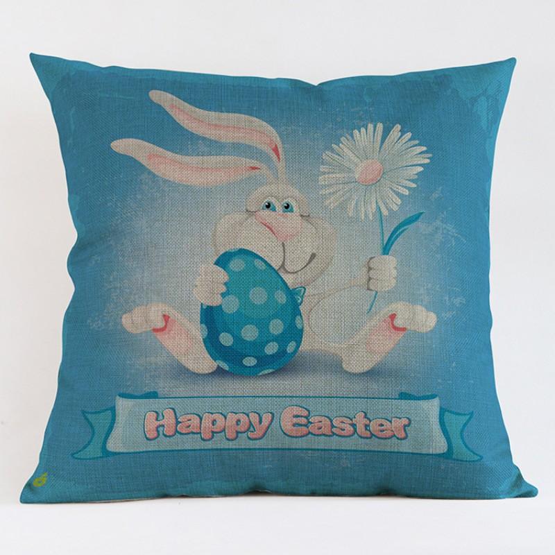 Happy Easter Cushion Cover Benny Rabbit Colorful Easter Eggs Print Decorative Car Pillows Cute Sofa Pillow Cover 45X45Cm