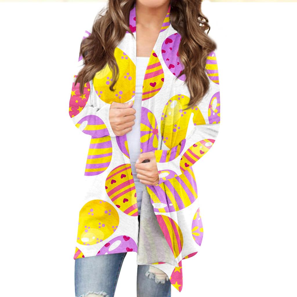 Женский кардиган с пасхальным принтом и длинными рукавами спереди, легкая куртка с принтом