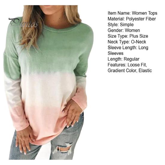 Женские топы свободного кроя весна-осень в стиле дорожных поездок футболка с принтом тай-дай градиентного цвета толстовка с круглым вырезом и длинными рукавами