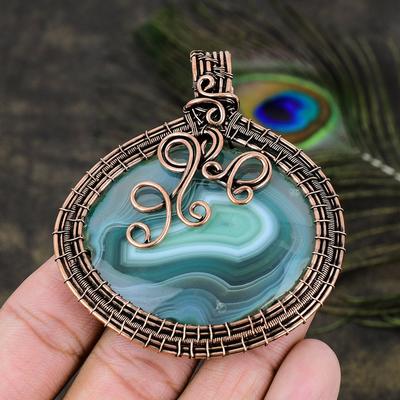 Аква Ботсвана Друза Драгоценный камень Медная проволока Обернутый Ювелирный кулон 2.88