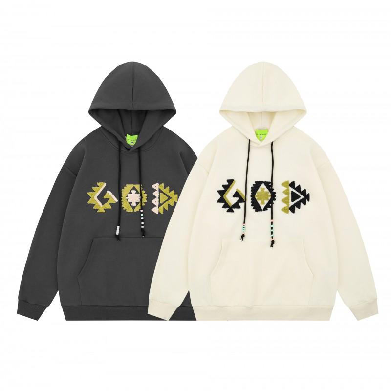 Unisex Oversized Cotton Hoodie With Geometric Embroidery Vintage Style Long Sleeve Sweatshirt