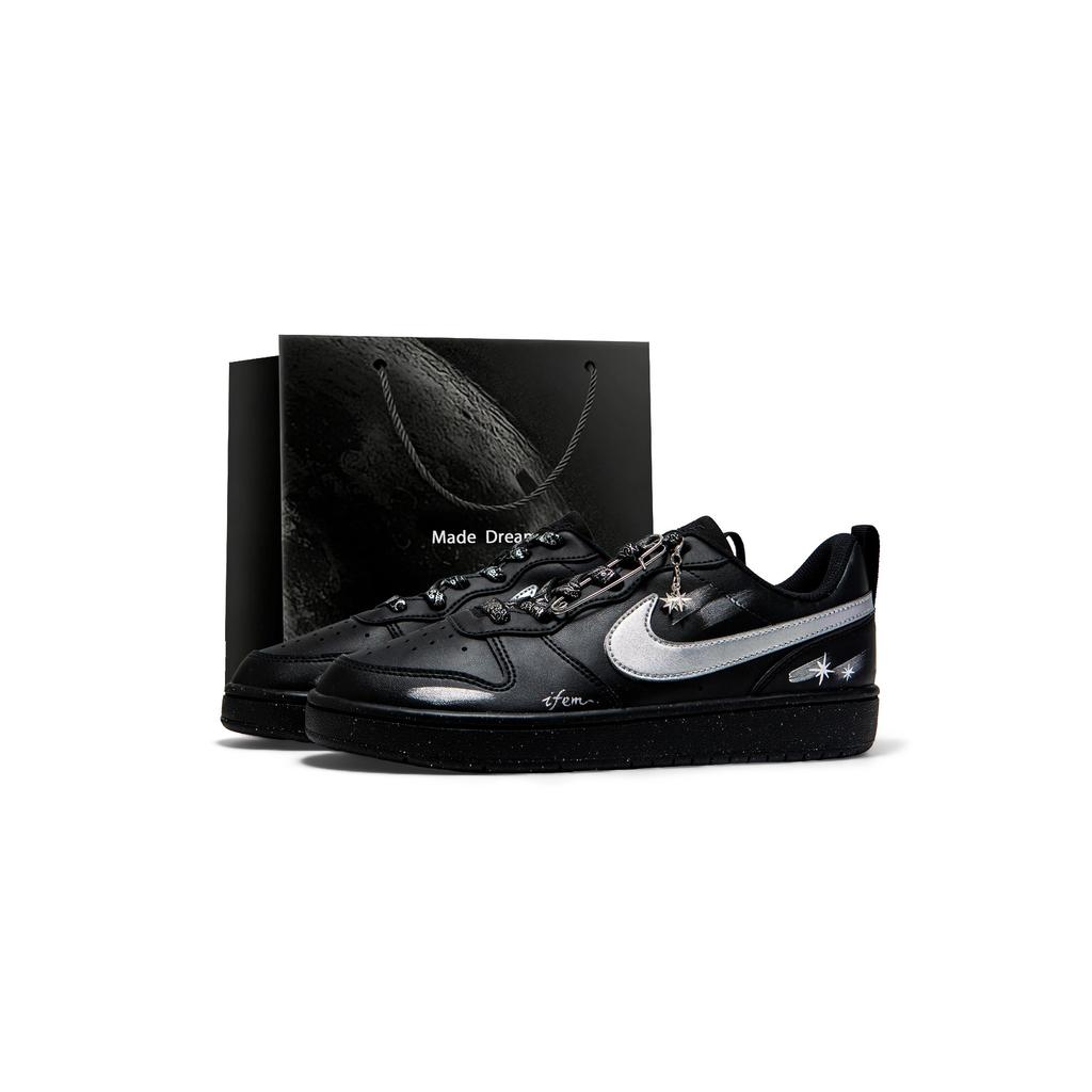 Nike Кроссовки Court Borough Кожаные Нескользящие Износостойкие Низкие Скейтбордические Женские Черно-серебристые DV5456-002(Team1517-SBOX)
