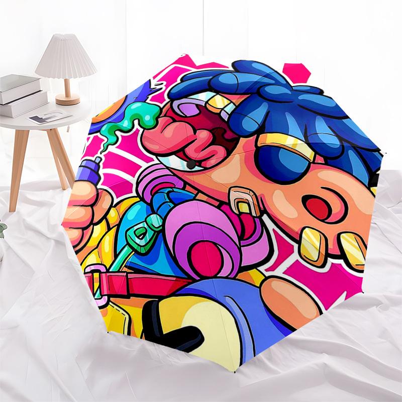 1pc Colorful Graffiti Art Outdoor Umbrella - Automatic Opening/Closing, Portable 3-Fold Design, 8-Rib Iron Frame, Perfect Gift for Fans, Traveler