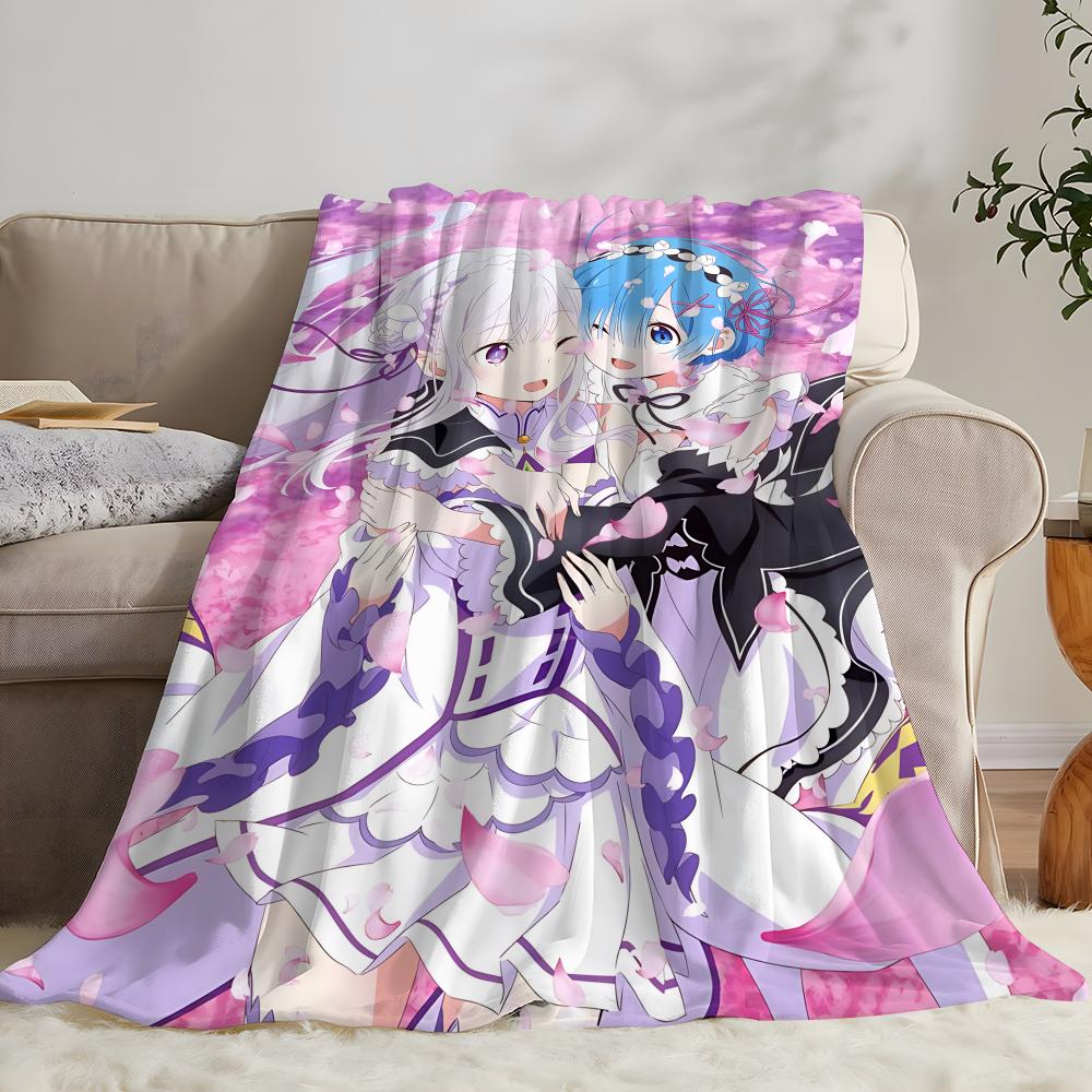 Anime ReZero Throw Kid-Friendly Flannel Throw Blanket Soft Warm Anti-Static Washable All Season